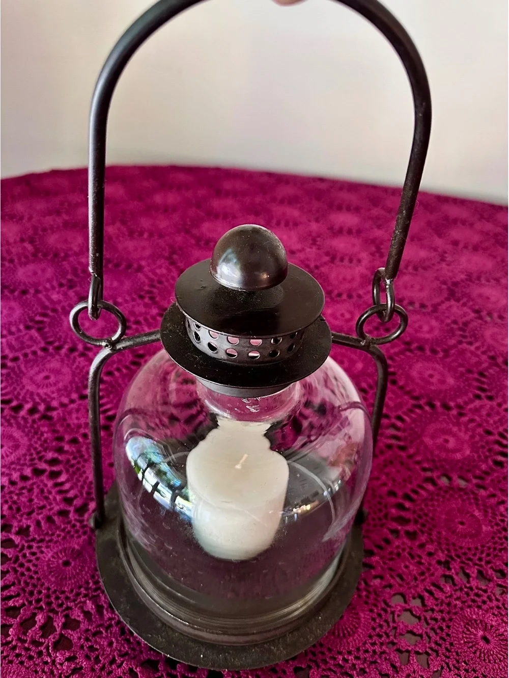 Vintage Indoor / Outdoor Black Metal Glass Dome Latern